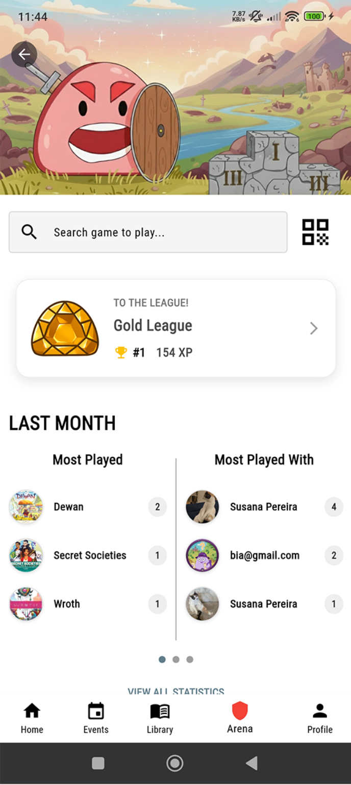 App showing arena and score tracking