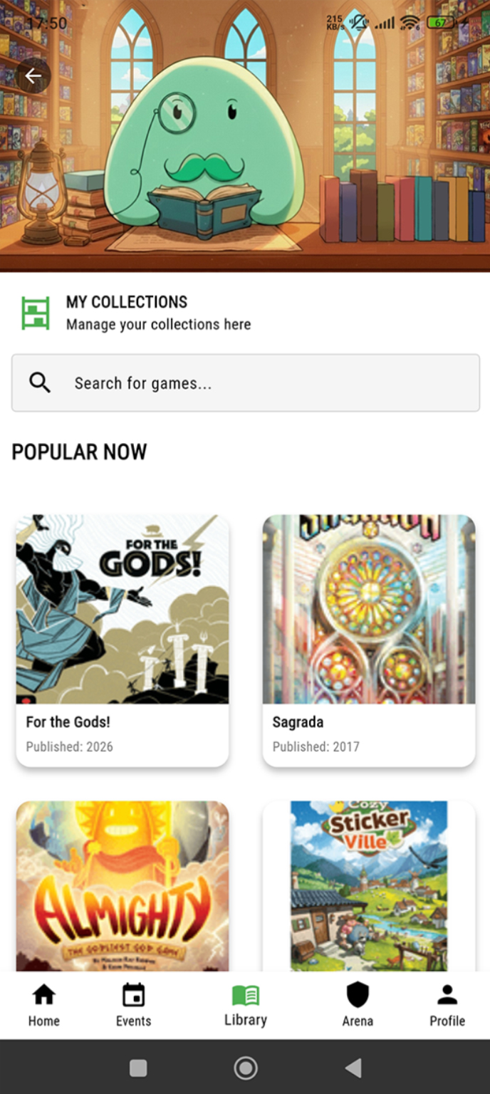 App showing board game library management
